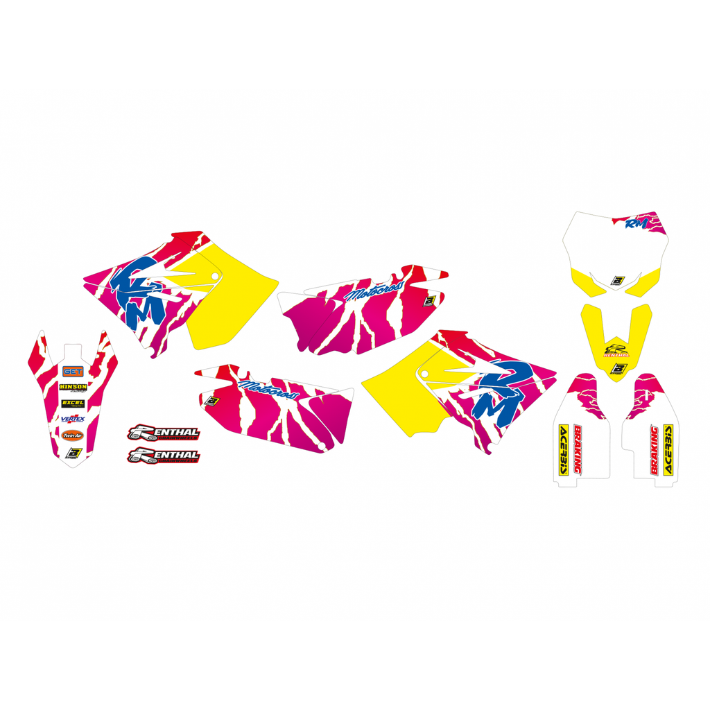 PLASTIC KIT/5 01-11 RM125/250, POLISPORT RESTYLE, SEAT COVER, RETRO GRAPHICS