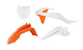 PLASTIC KIT/4 ORANGE/WHITE/WHITE, KTM 50 SX 2016-23, SX-E 20-24, RTECH R-KITKTM-AR3-050