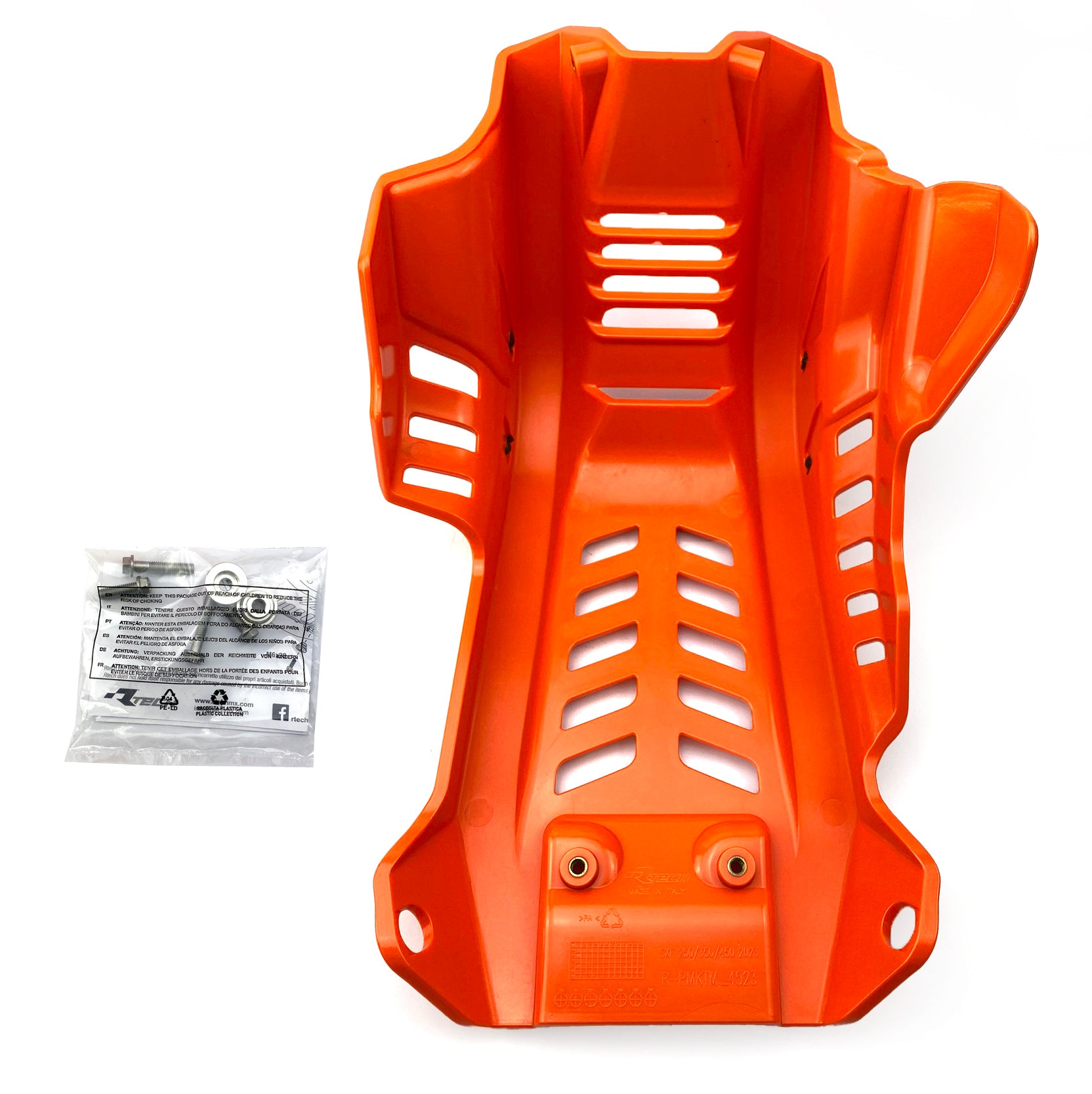 PLASTIC SKID PLATE ORANGE, KTM 250/350/450 SX-F 2023-24, RTECH R-PMKTMAR4523, PLASTIC ENGINE COVER