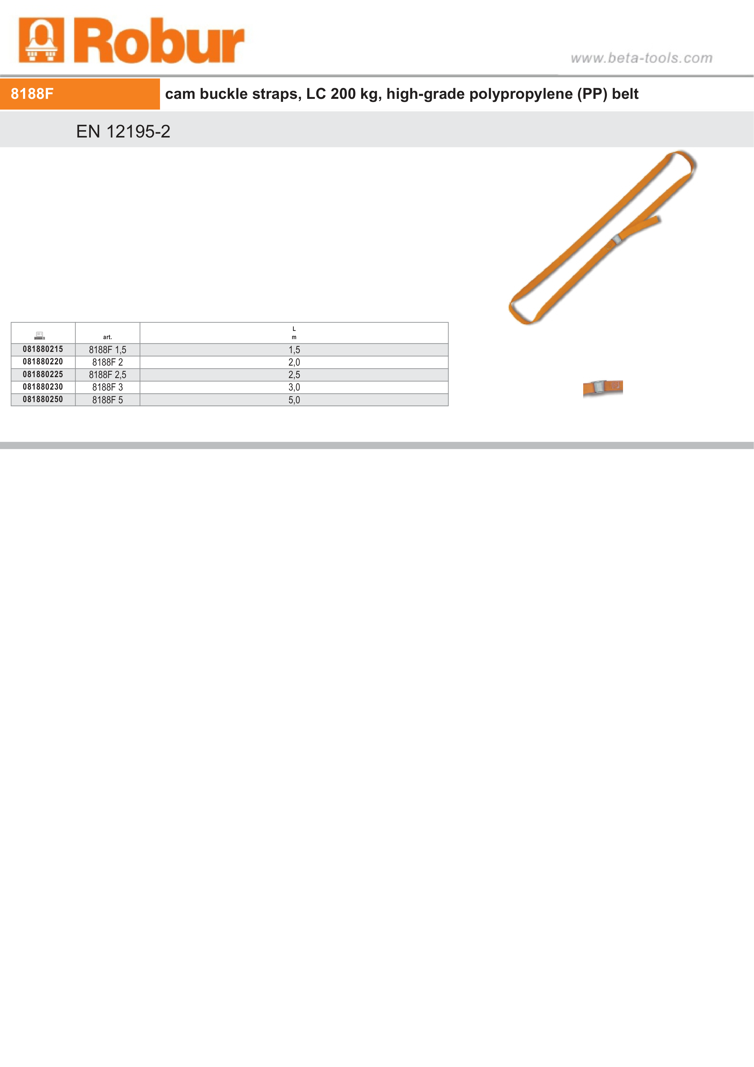 Cam Buckle Straps 200kg High-Grade Polypropylene 5m - Robur 8188F 5