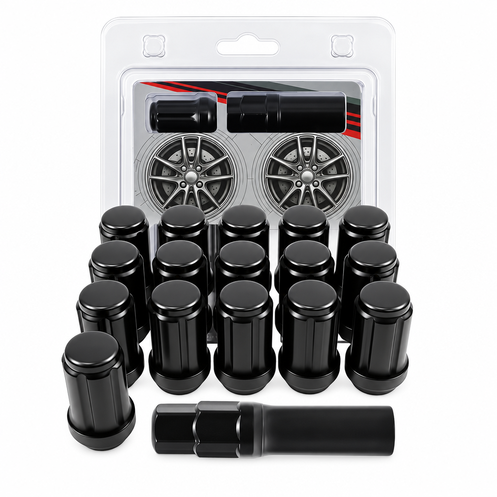 16PCS LUG NUT M12x1.5 SPLINED / BEVELED BLACK WITH SOCKET POLARIS RZR, HONDA PIONEER
