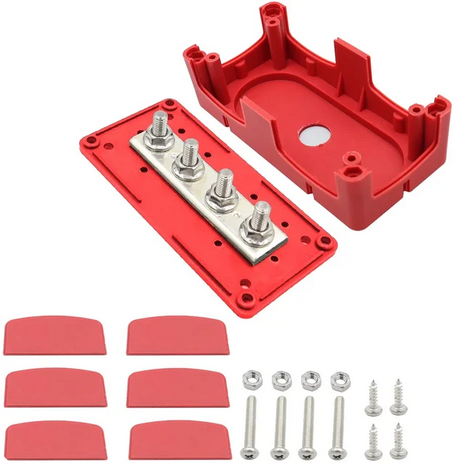 BATTERY BUSBAR 4 POST 12V 24V 36V 48V 300AMP RED POSITIVE POWER DISTRIBUTION BLOCK RED