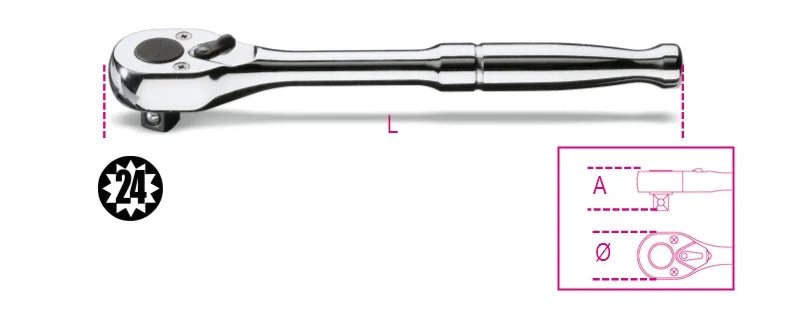 3/8 Drive Reversible Ratchet with Metal Handle 178mm - Beta Tools 910M/55