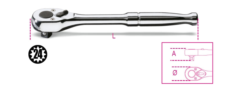 3/8 Drive Reversible Ratchet with Metal Handle 178mm - Beta Tools 910M/55