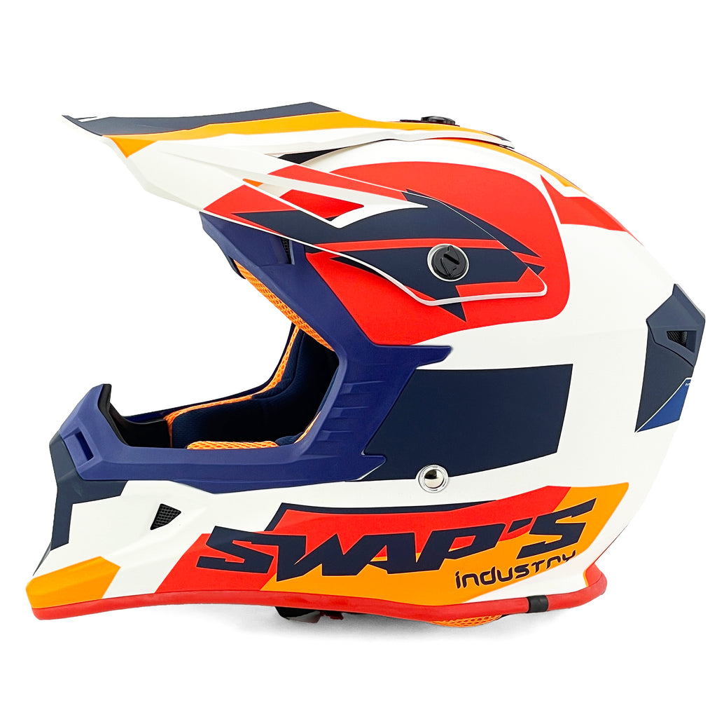 MX HELMET XL 62 WHITE/BLUE SWAP'S S818 FULL FACE CSW2G7105 !!ACU GOLD APPROVED!!