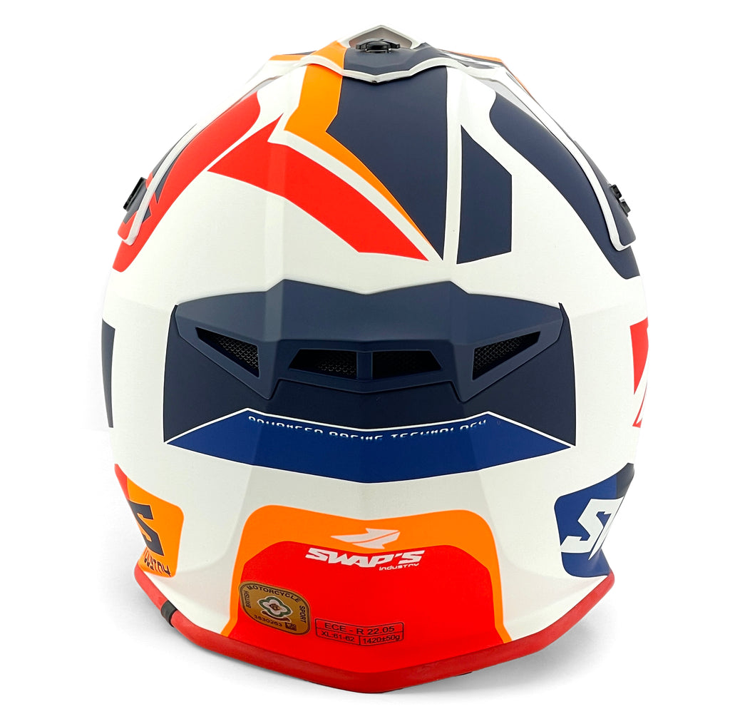 MX HELMET XL 62 WHITE/BLUE SWAP'S S818 FULL FACE CSW2G7105 !!ACU GOLD APPROVED!!