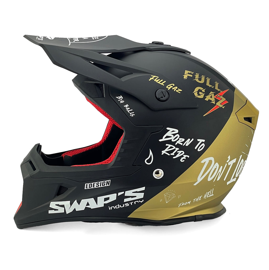 MOTOCROSS HELMET SWAPS S818 - MATT BLACK GOLD FULL GAZ - SIZE L 59cm - 60cm