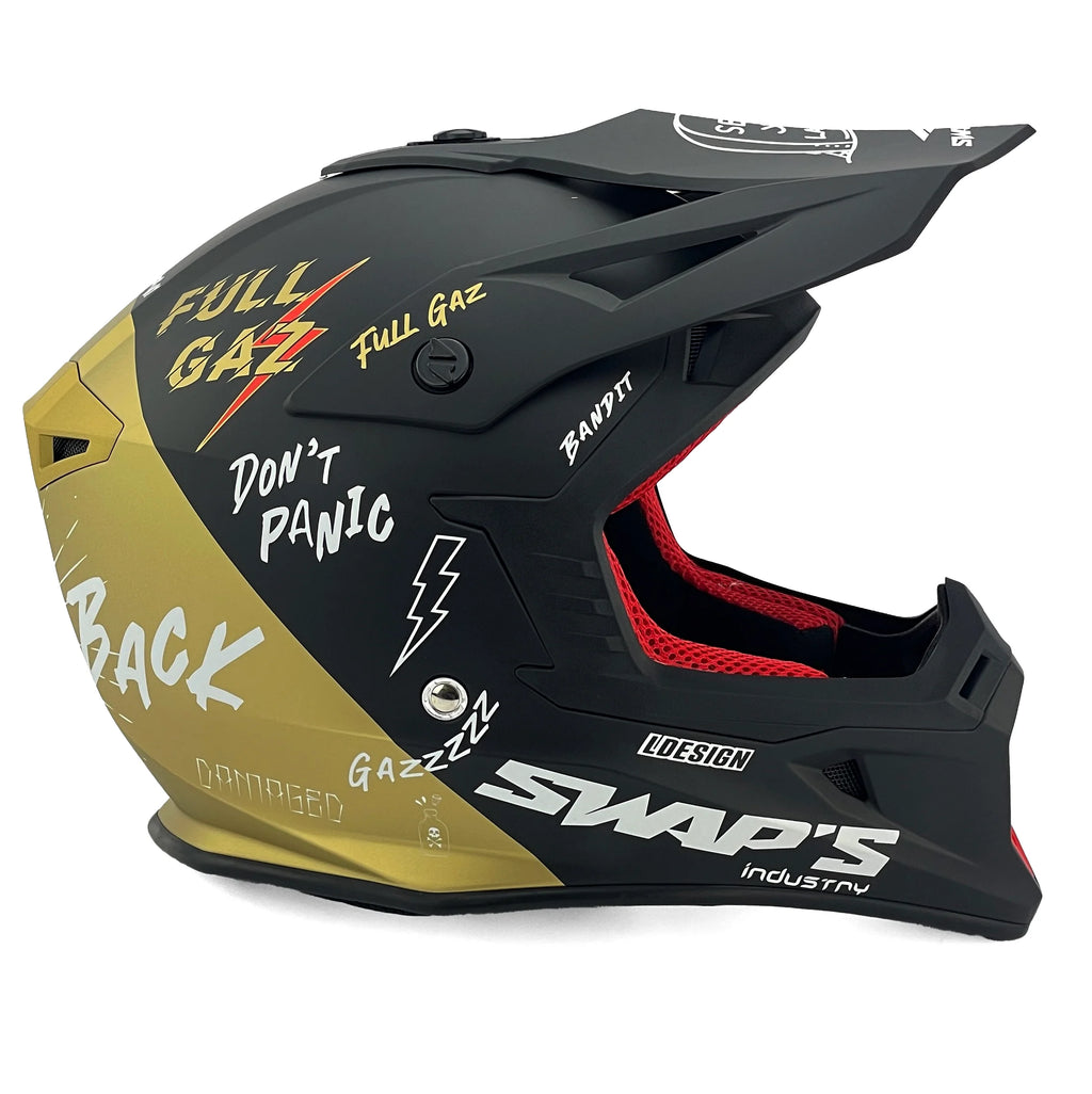 MOTOCROSS HELMET SWAPS S818 - MATT BLACK GOLD FULL GAZ - SIZE S 55cm - 56cm