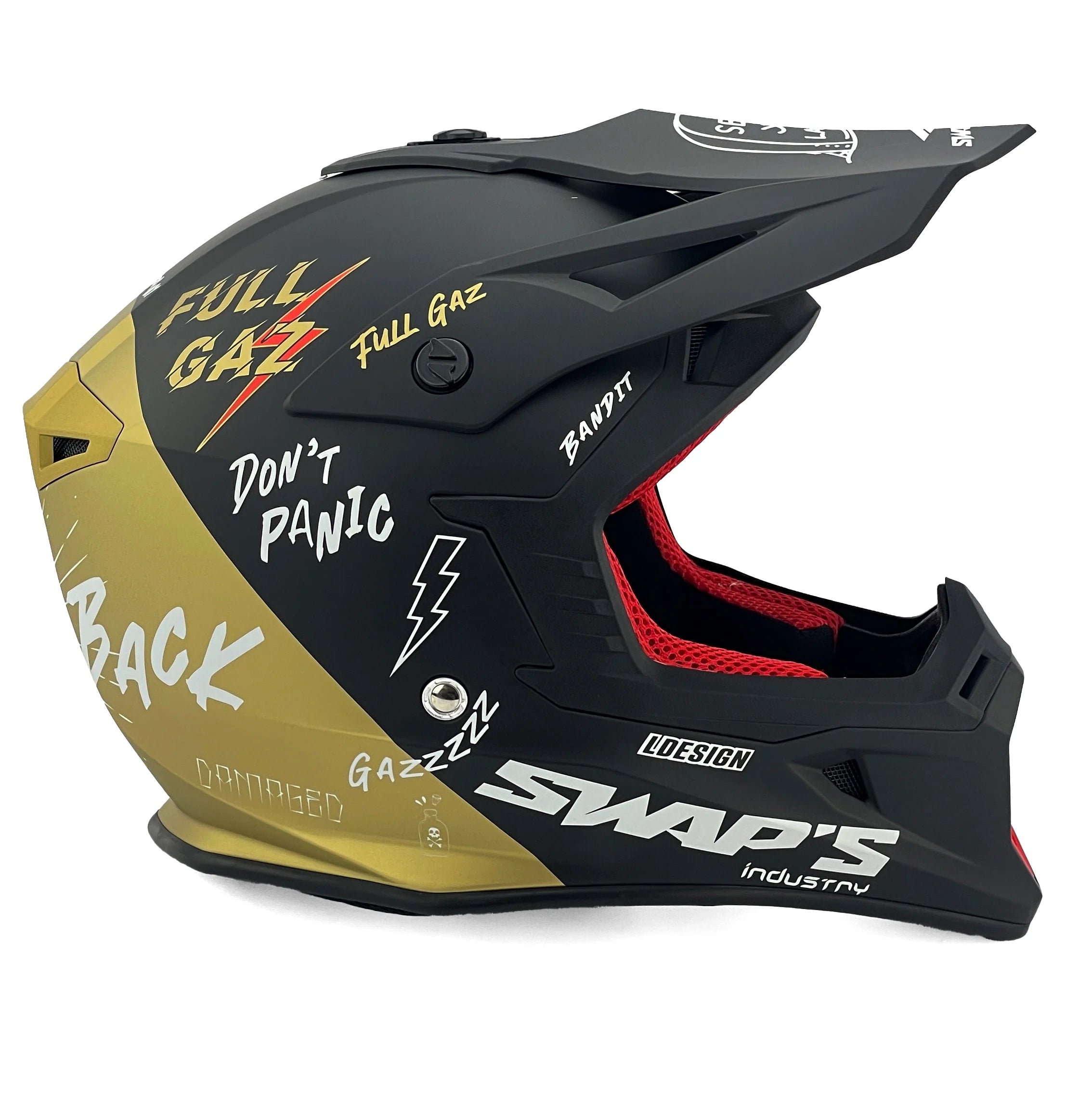 MOTOCROSS HELMET SWAPS S818 - MATT BLACK GOLD FULL GAZ - SIZE S 55cm - 56cm