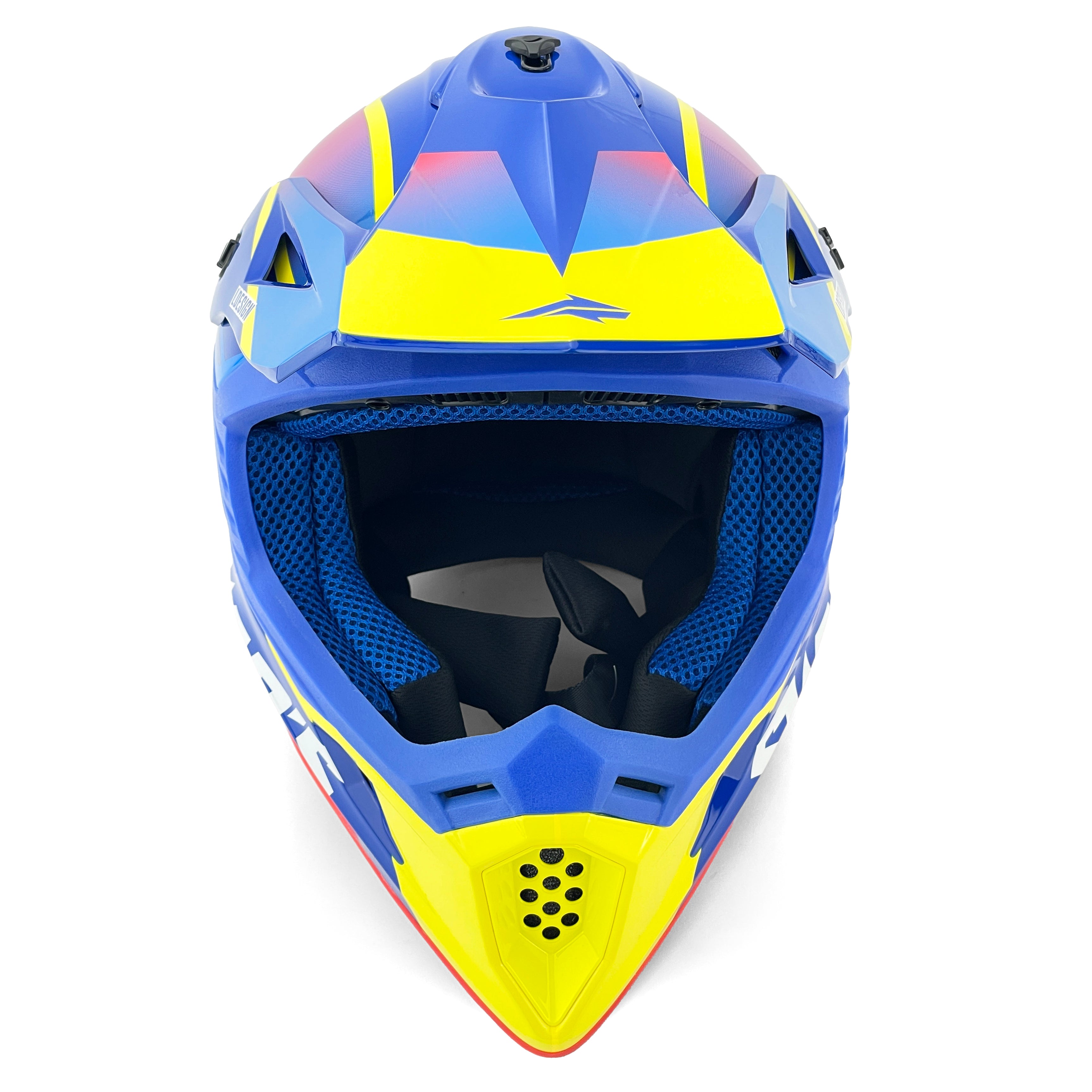 MOTOCROSS HELMET SWAPS S818 - SHINY BLUE RED YELLOW - SIZE XS 53cm - 54cm