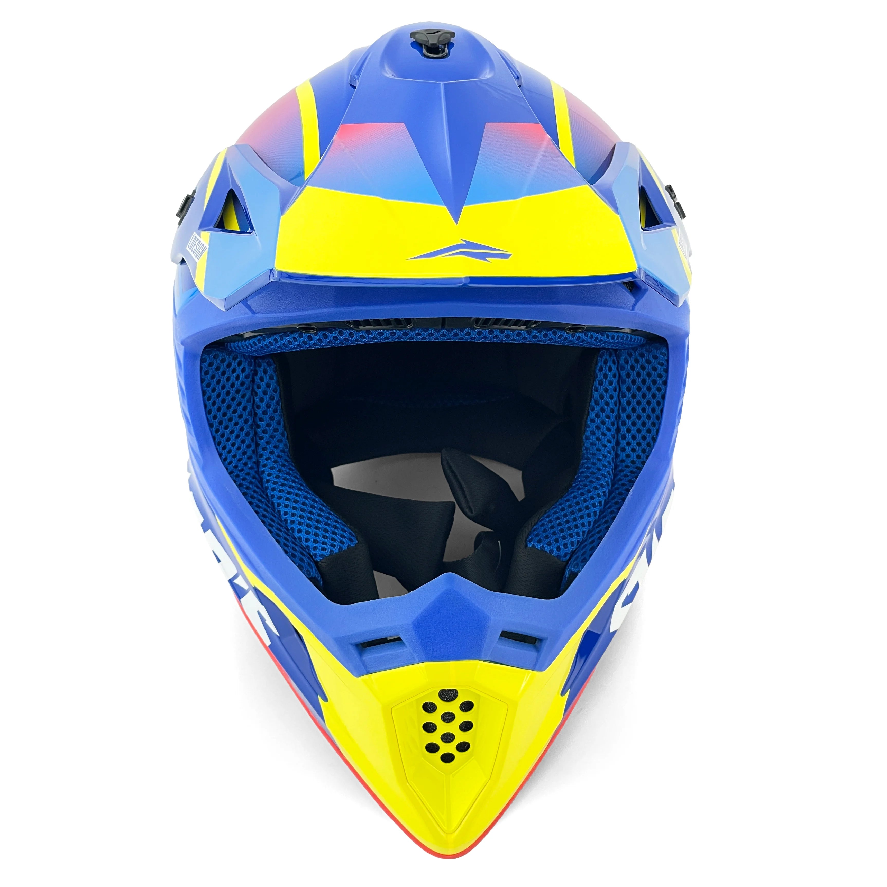 MOTOCROSS HELMET SWAPS S818 - SHINY BLUE RED YELLOW - SIZE L 59cm - 60cm