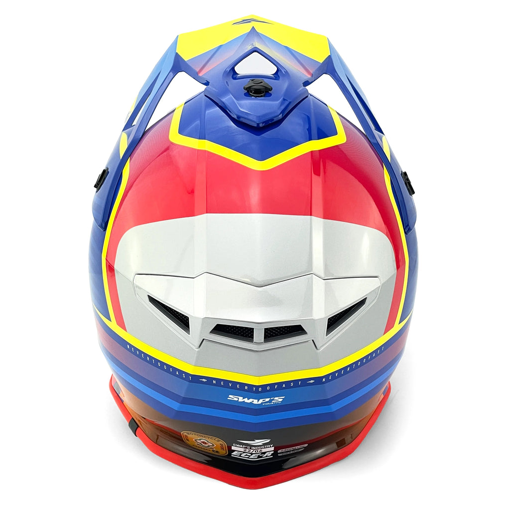 MOTOCROSS HELMET SWAPS S818 - SHINY BLUE RED YELLOW - SIZE L 59cm - 60cm