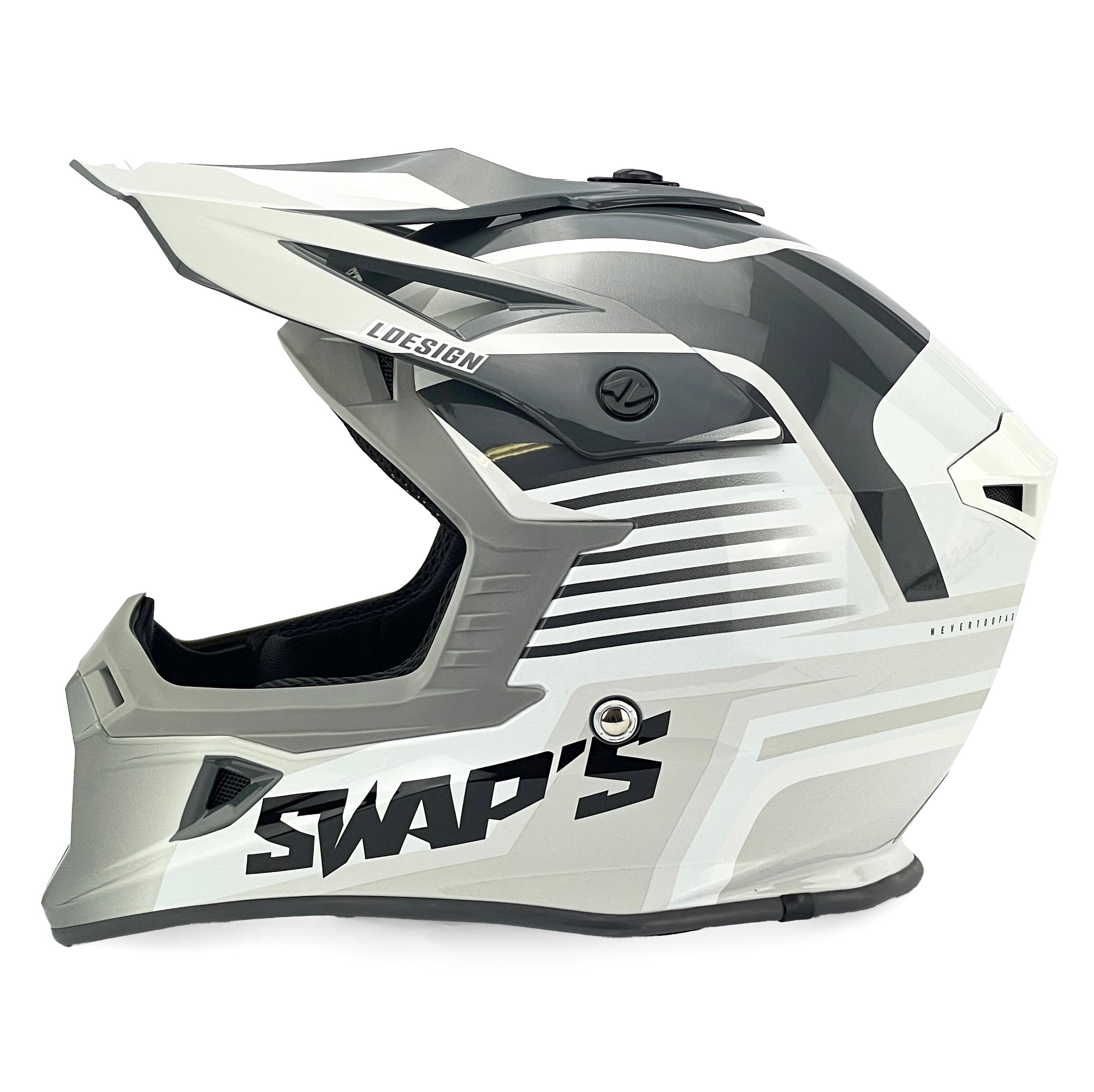 MOTOCROSS HELMET SWAPS S818 - SHINY GREY WHITE - SIZE L 59cm - 60cm
