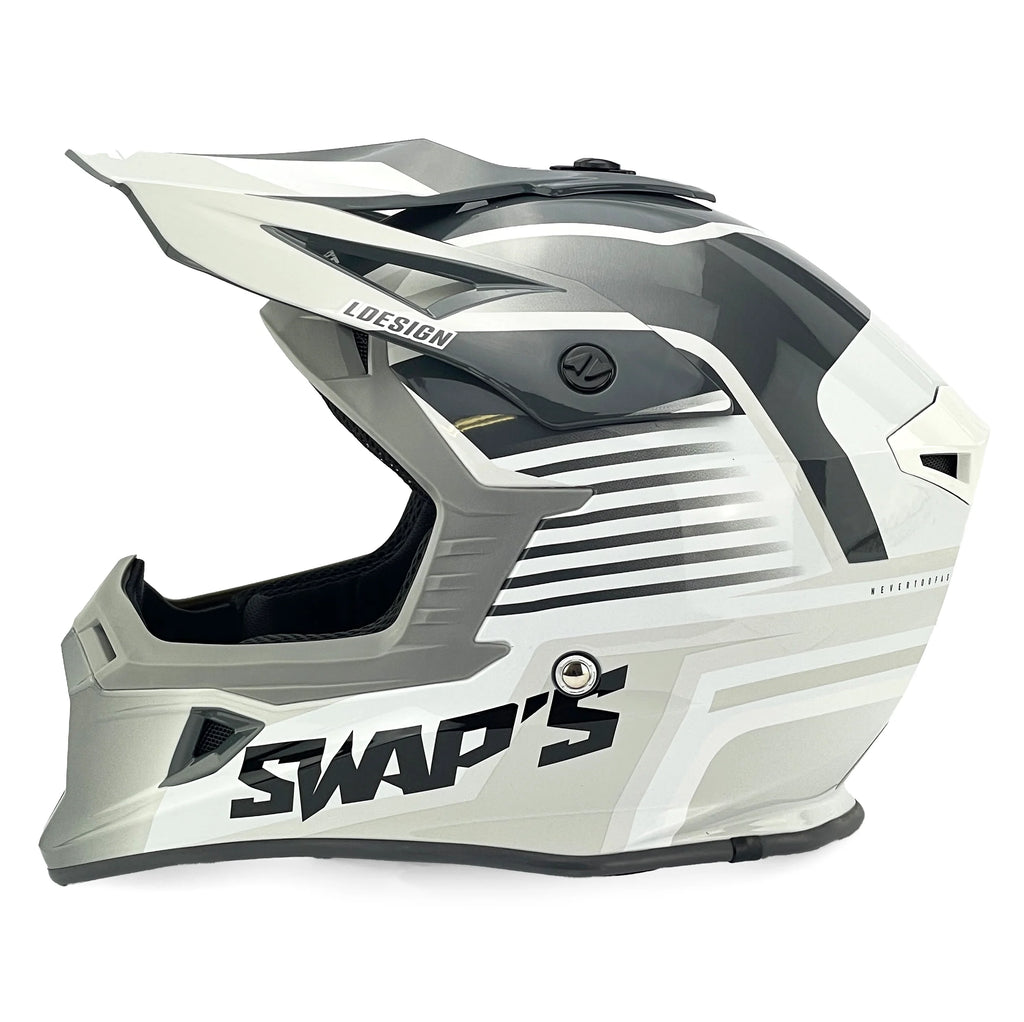 MOTOCROSS HELMET SWAPS S818 - SHINY GREY WHITE - SIZE XS 53cm - 54cm
