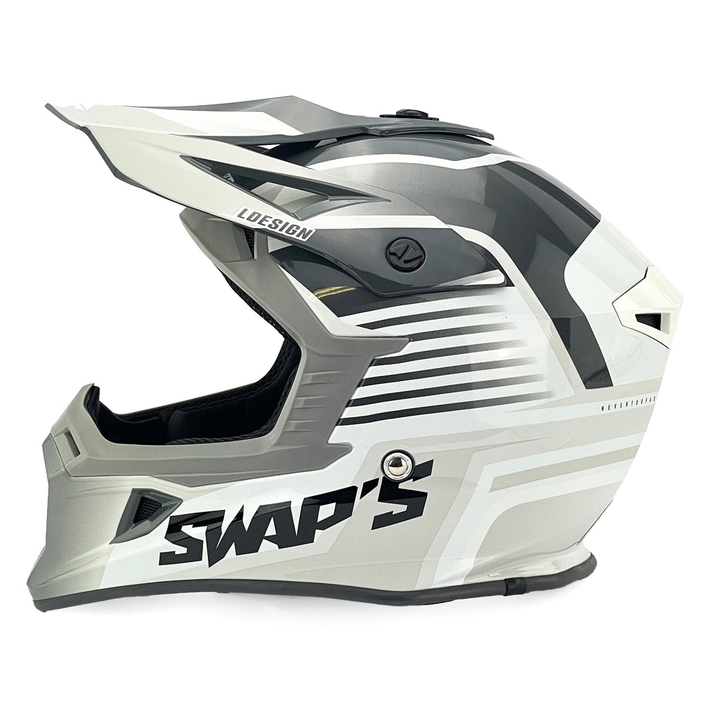 MOTOCROSS HELMET SWAPS S818 - SHINY GREY WHITE - SIZE M 57cm - 58cm