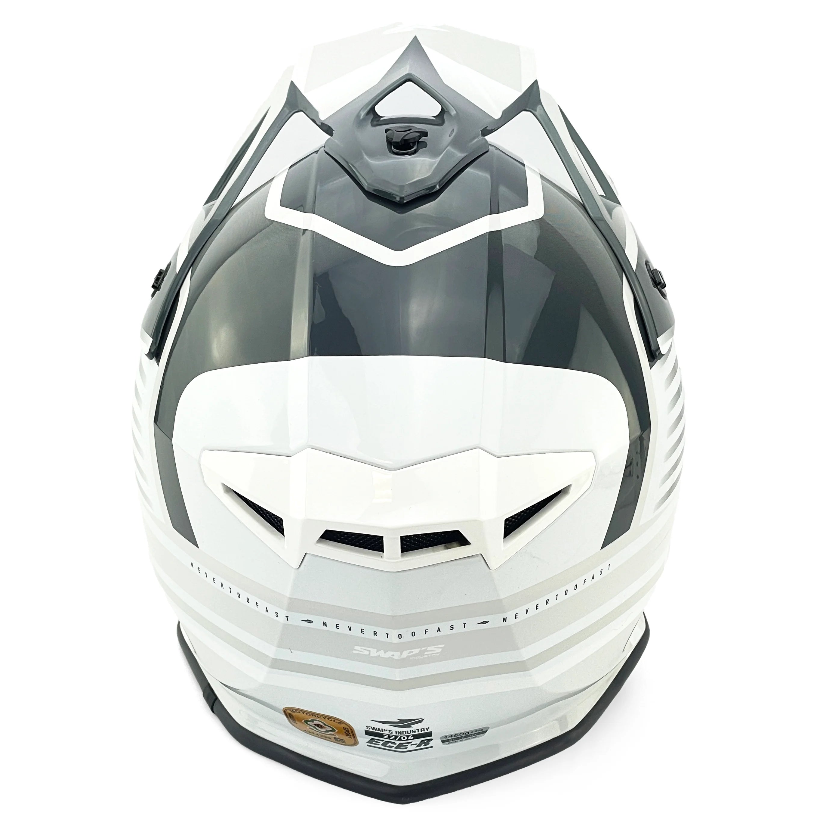 MOTOCROSS HELMET SWAPS S818 - SHINY GREY WHITE - SIZE S 55cm - 56cm