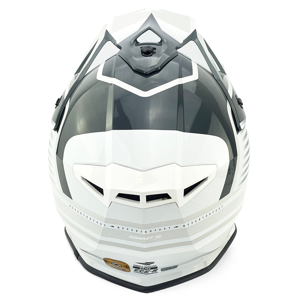 MOTOCROSS HELMET SWAPS S818 - SHINY GREY WHITE - SIZE M 57cm - 58cm