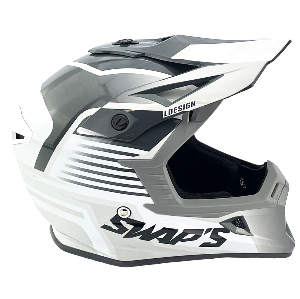 MOTOCROSS HELMET SWAPS S818 - SHINY GREY WHITE - SIZE XL 61cm - 62cm