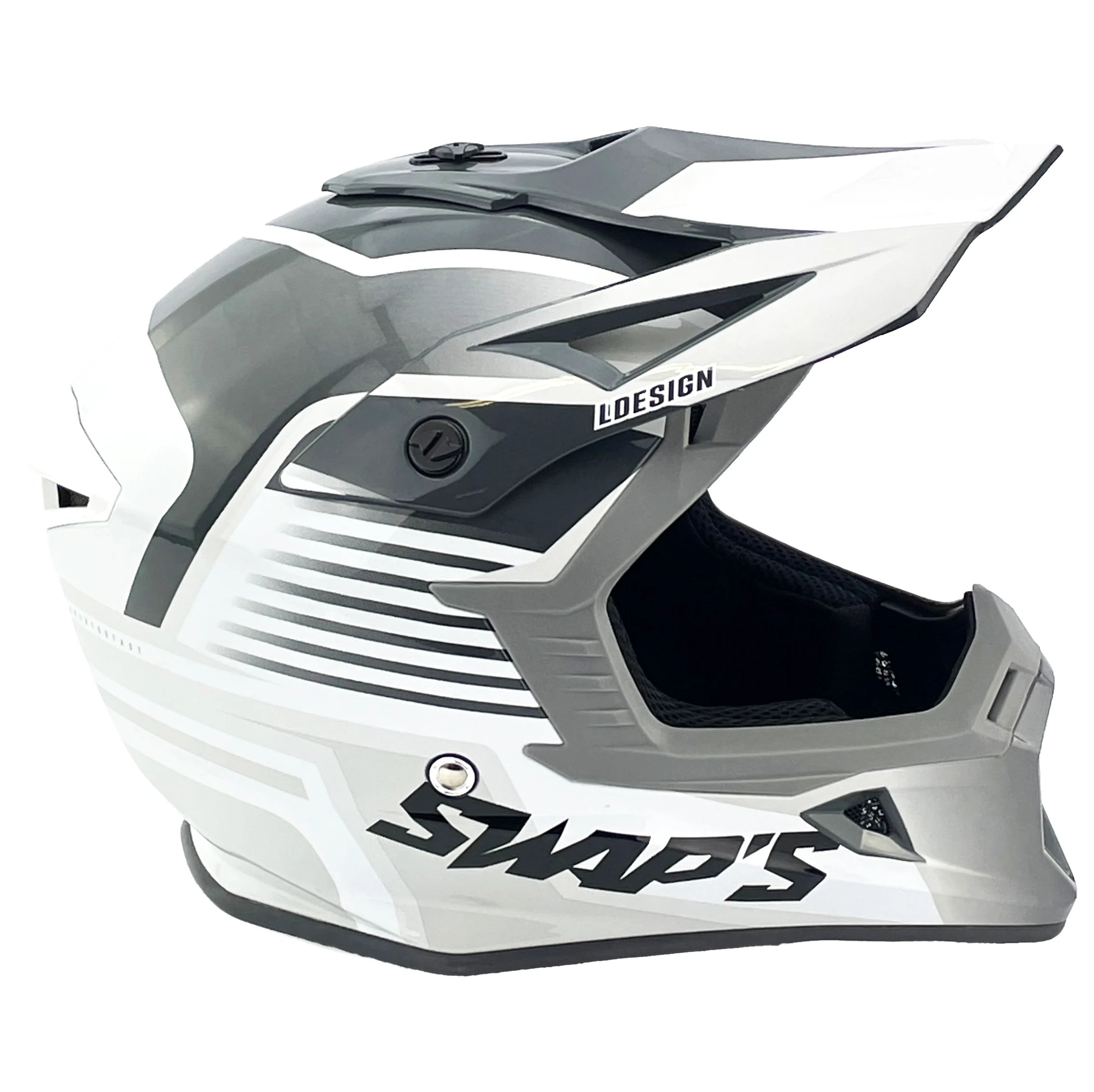 MOTOCROSS HELMET SWAPS S818 - SHINY GREY WHITE - SIZE XL 61cm - 62cm