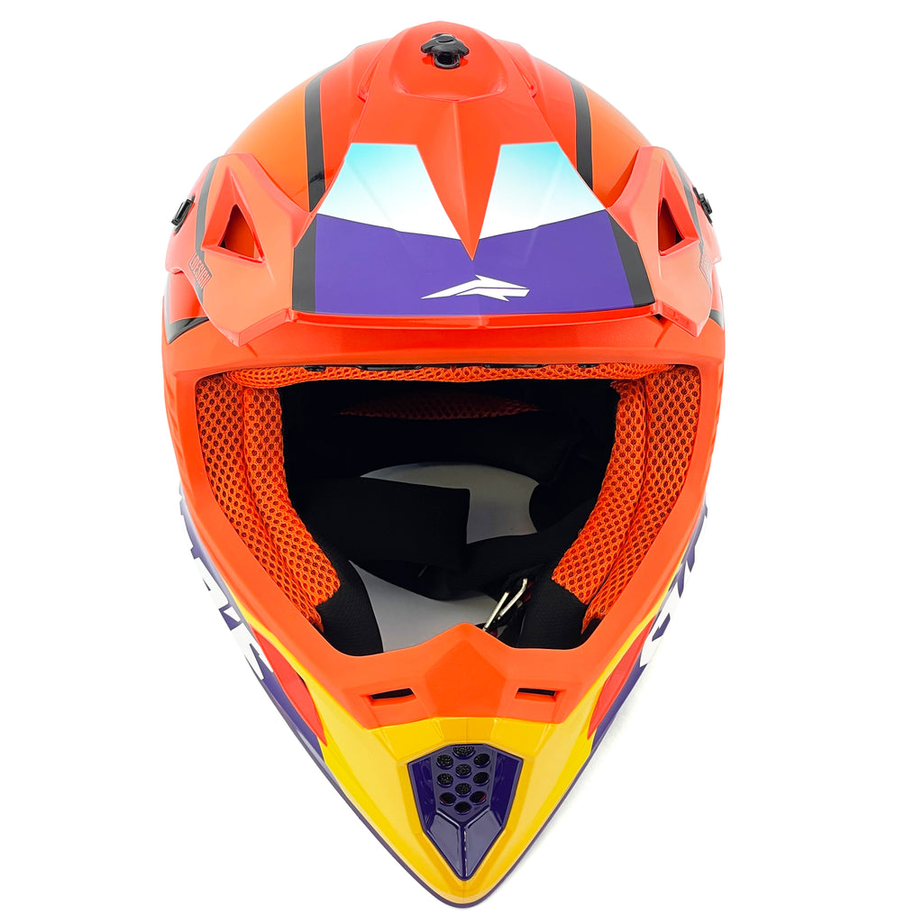 MOTOCROSS HELMET SWAPS S818 - SHINY ORANGE BLUE WHITE - SIZE L 59cm - 60cm