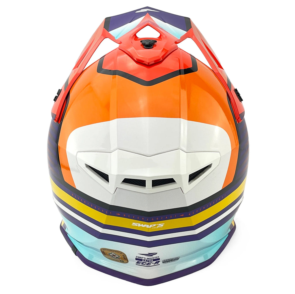 MOTOCROSS HELMET SWAPS S818 - SHINY ORANGE BLUE WHITE - SIZE XS 53cm - 54cm