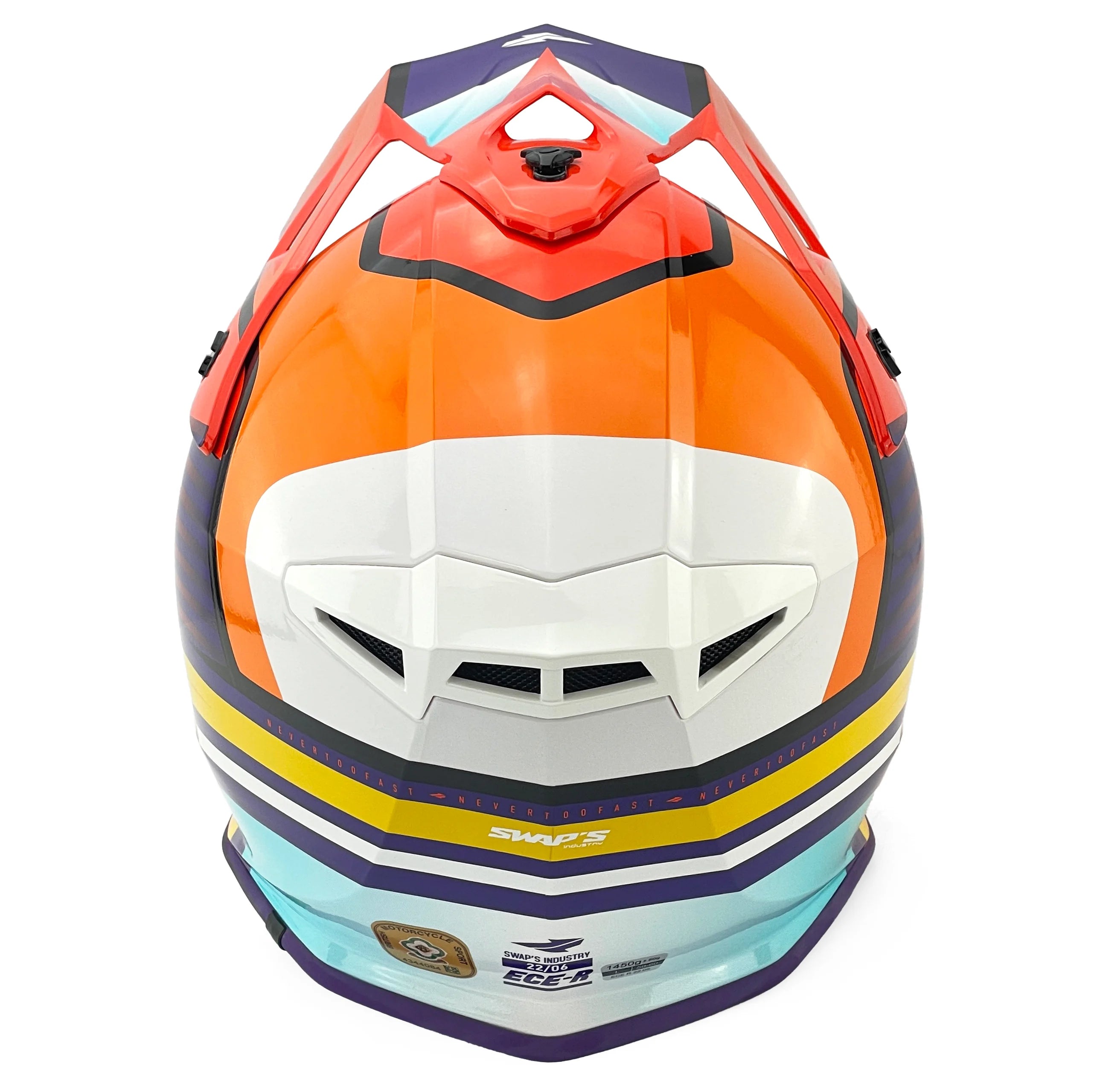 MOTOCROSS HELMET SWAPS S818 - SHINY ORANGE BLUE WHITE - SIZE XS 53cm - 54cm