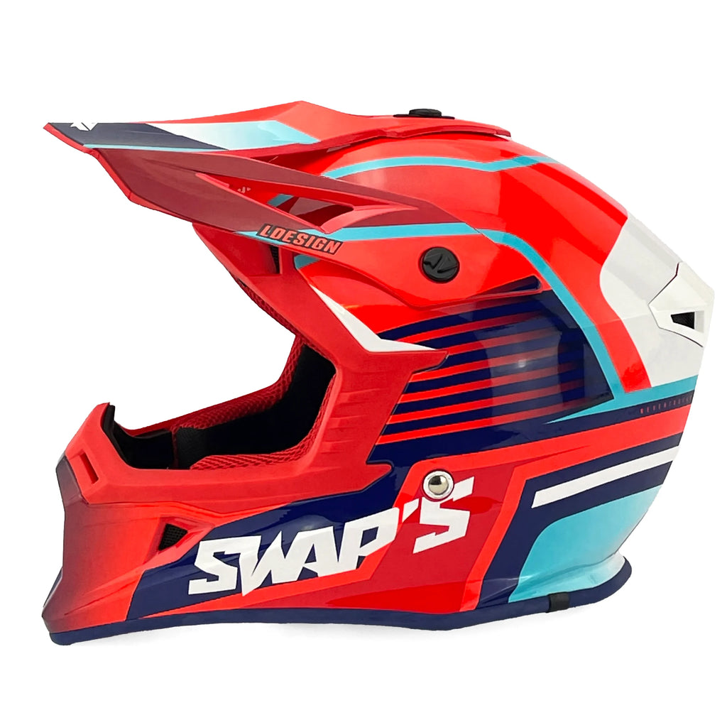 MOTOCROSS HELMET SWAPS S818 - SHINY RED BLUE WHITE - SIZE XL 61cm - 62cm