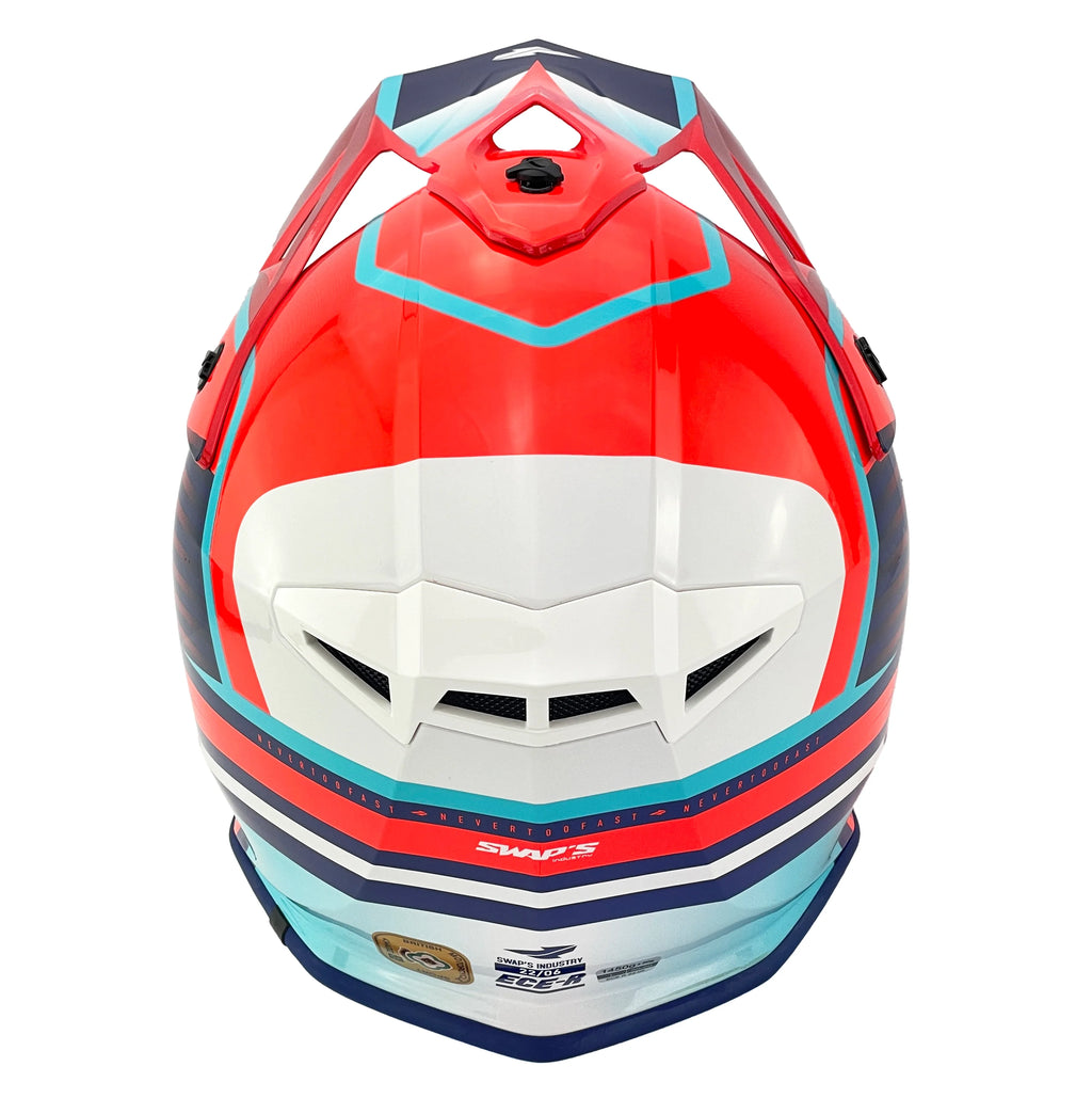 MOTOCROSS HELMET SWAPS S818 - SHINY RED BLUE WHITE - SIZE XL 61cm - 62cm