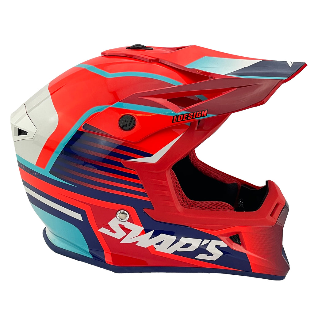 MOTOCROSS HELMET SWAPS S818 - SHINY RED BLUE WHITE - SIZE M 57cm - 58cm