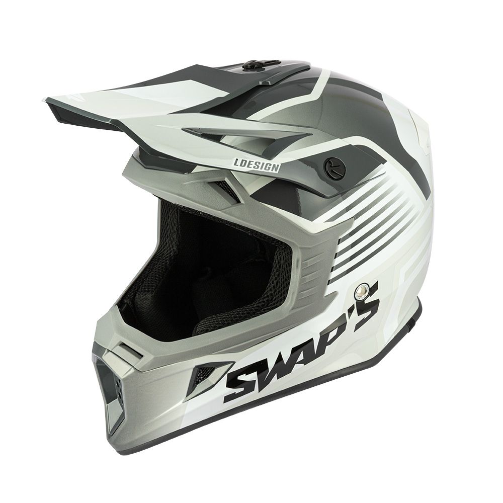 MOTOCROSS HELMET SWAPS S818 - SHINY GREY WHITE - SIZE XS 53cm - 54cm