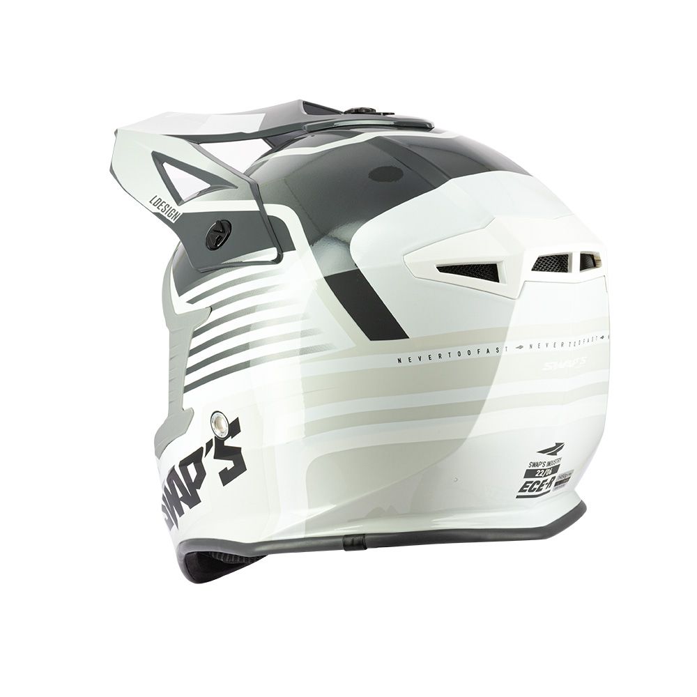 MOTOCROSS HELMET SWAPS S818 - SHINY GREY WHITE - SIZE XS 53cm - 54cm