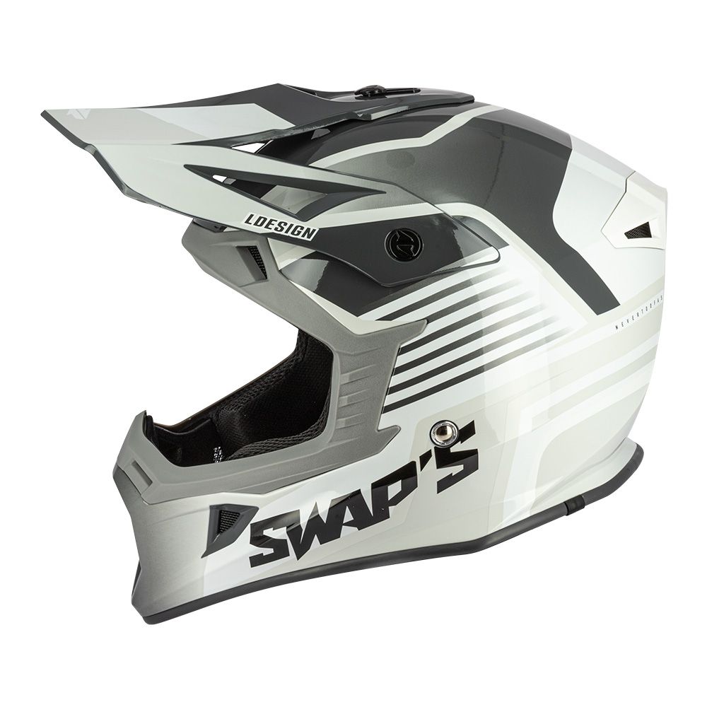 MOTOCROSS HELMET SWAPS S818 - SHINY GREY WHITE - SIZE XS 53cm - 54cm