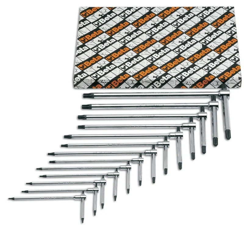 Set of 6 T-Handle Wrenches with Three Hexagon Male Ends for Torx Head Screws T8 - T30 - Beta Tools 951TX/S6