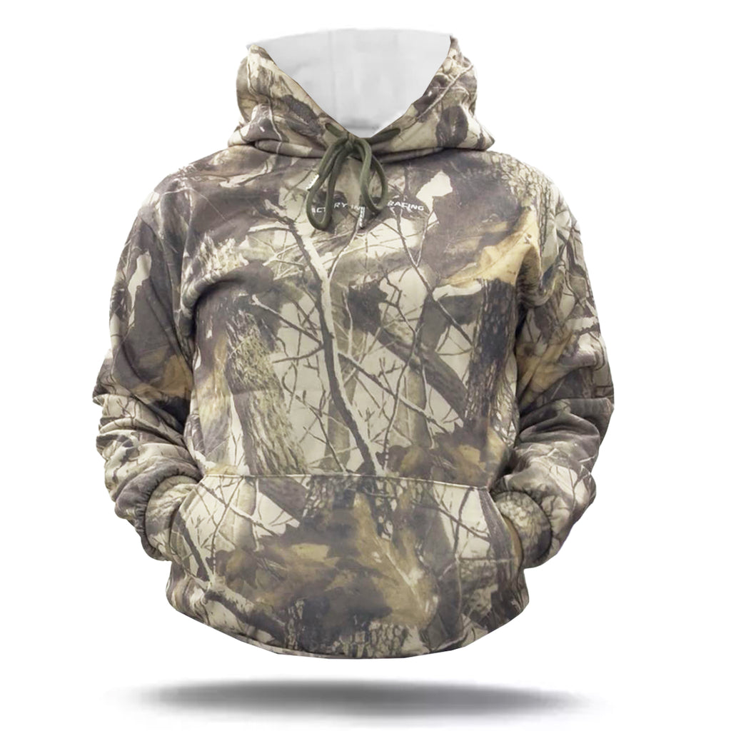 CAMO WITH WHITE TEXT UNISEX HOODIE - L