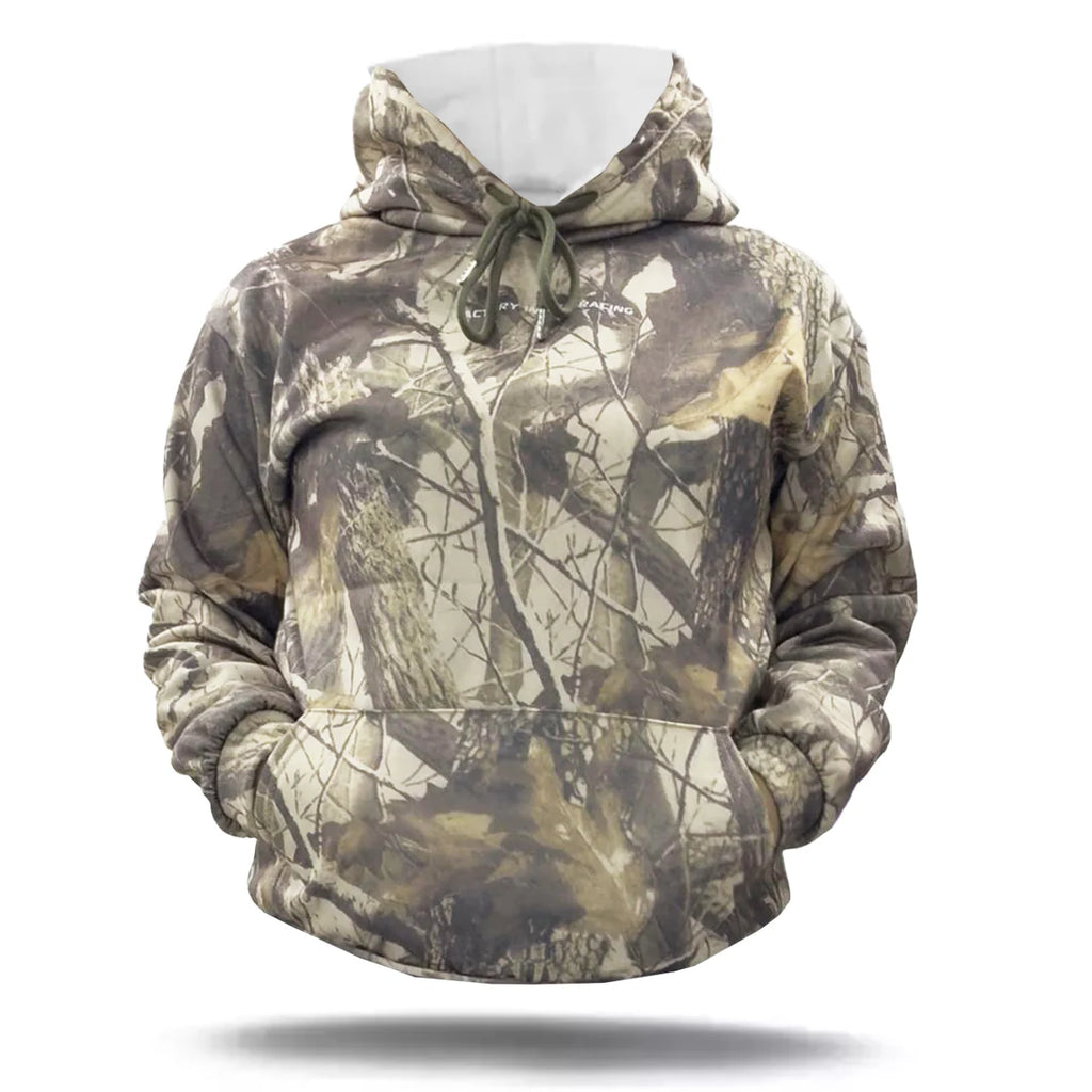 CAMO WITH WHITE TEXT UNISEX HOODIE - S