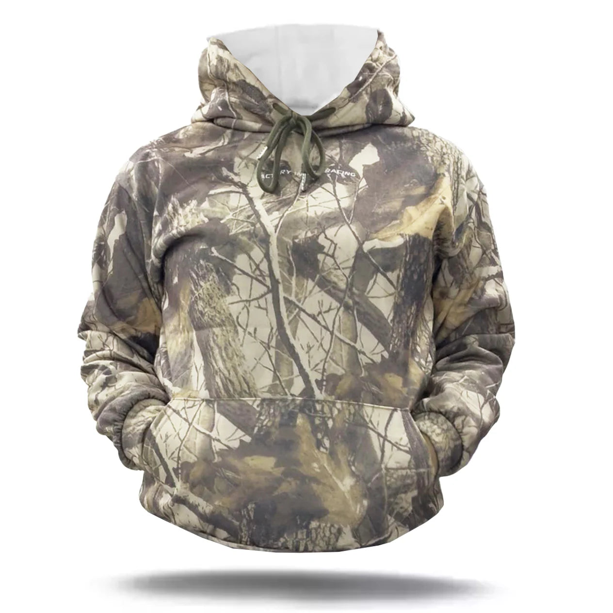 CAMO WITH WHITE TEXT UNISEX HOODIE - XL