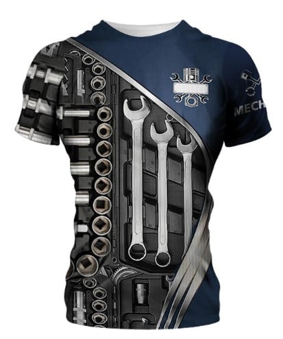 T-Shirt Small Mechanic Design Black Blue Unisex
