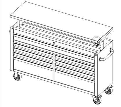 61 Black Powder Coated Steel 9 Drawer Tool Chest with Adjustable Height Solid Wooden Top