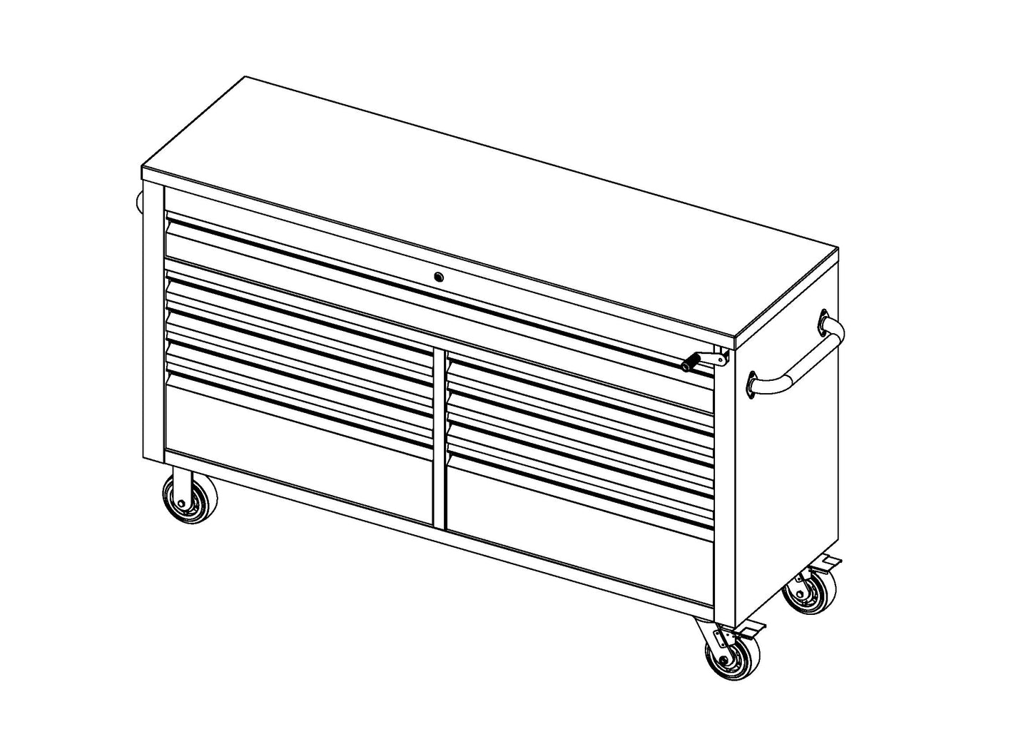 61 Black Powder Coated Steel 9 Drawer Tool Chest with Adjustable Height Solid Wooden Top