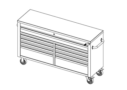 61 Black Powder Coated Steel 9 Drawer Tool Chest with Adjustable Height Solid Wooden Top