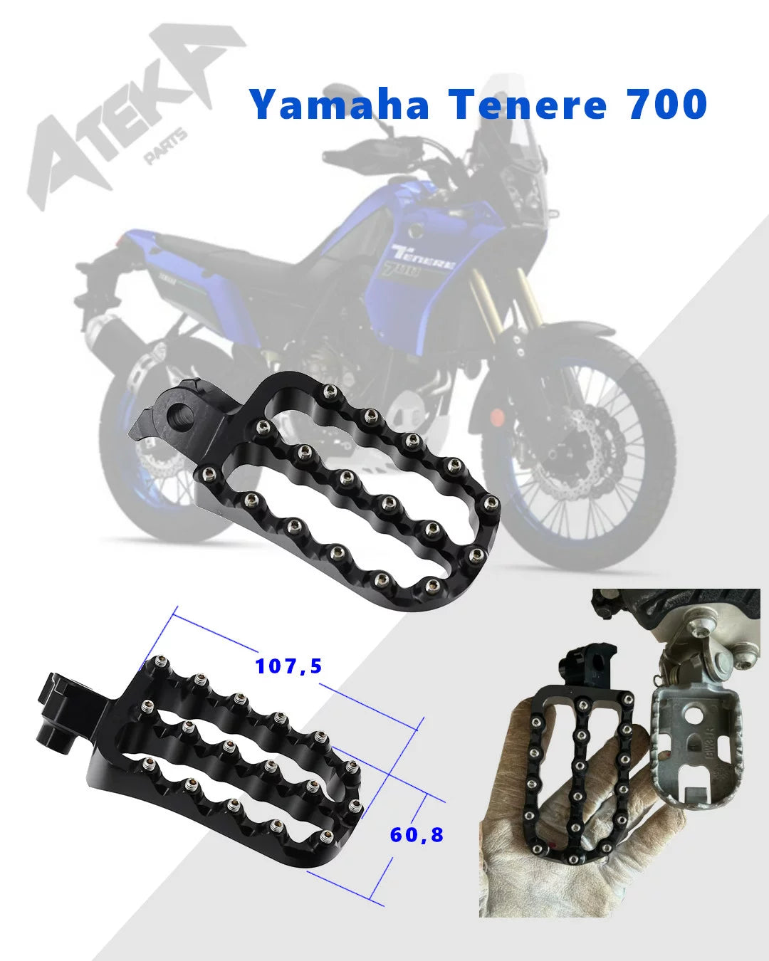 ATEKA Extra large footpegs for Yamaha Tenere 700 T7