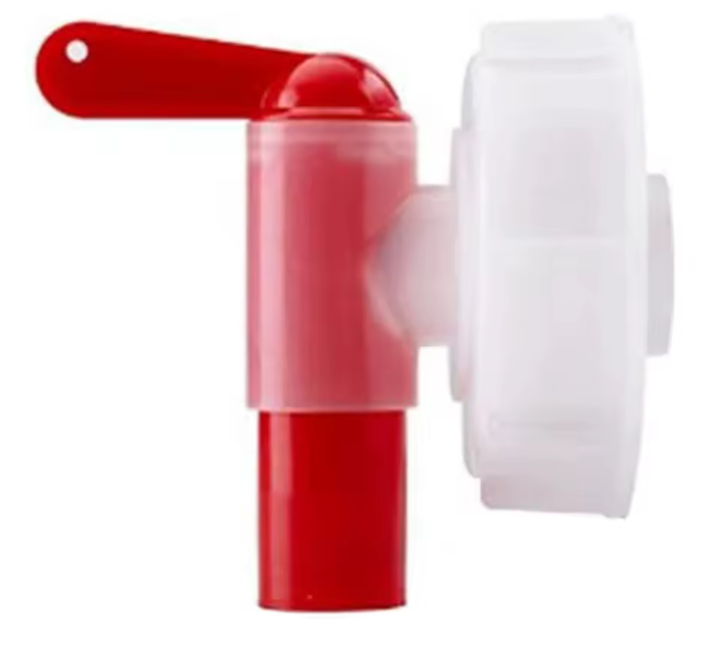 CANISTER OIL FLUID DISPENSING TAP DN51 51mm THREAD 5-25 LITRE PP RED WHITE