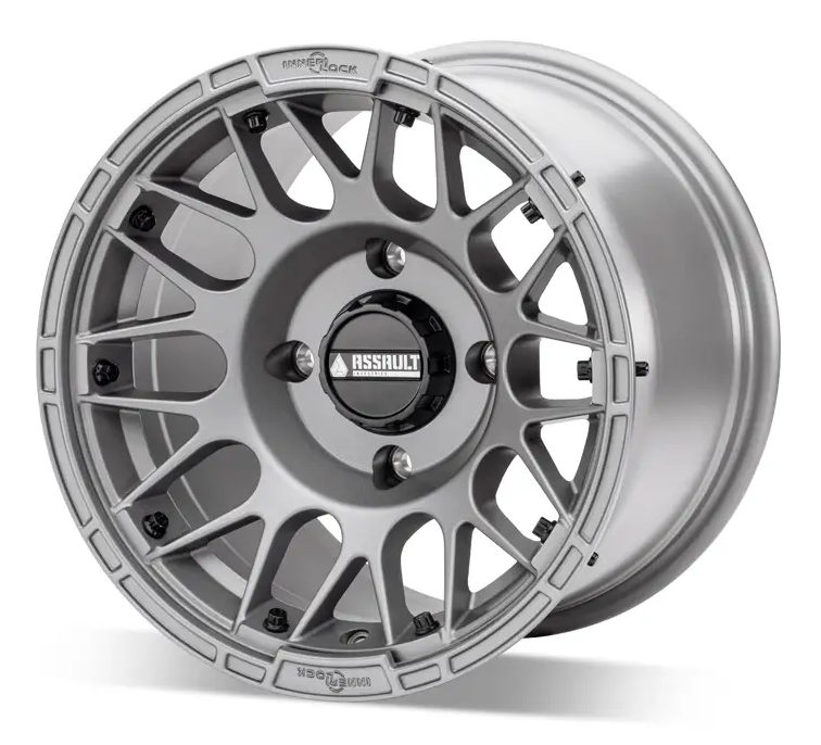 15x10 ASSAULT INDUSTRIES HELLFIRE BEADLOCK WHEELS, MATTE TITANIUM 4/136 4/137 (4x136 4x137) WHL-136-4-15-10-ILMT