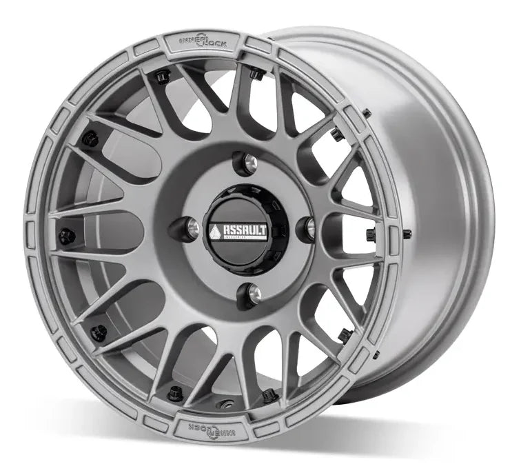 15x10 ASSAULT INDUSTRIES HELLFIRE BEADLOCK WHEELS, MATTE TITANIUM 4/156 4x156 WHL-156-4-15-10-ILMT