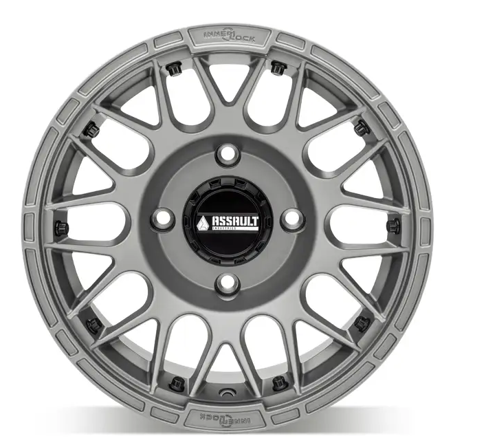 15x10 ASSAULT INDUSTRIES HELLFIRE BEADLOCK WHEELS, MATTE TITANIUM 4/136 4/137 (4x136 4x137) WHL-136-4-15-10-ILMT