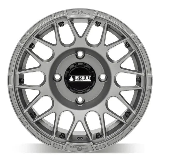 15x10 ASSAULT INDUSTRIES HELLFIRE BEADLOCK WHEELS, MATTE TITANIUM 4/136 4/137 (4x136 4x137) WHL-136-4-15-7-ILMT