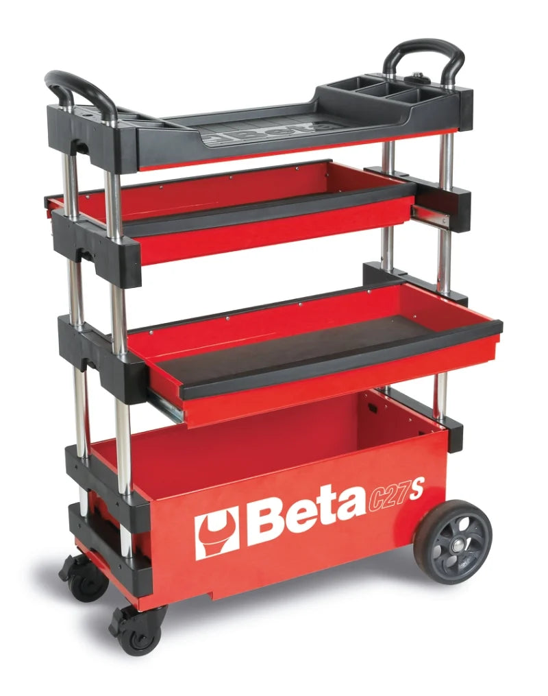 Folding Tool Trolley for Outdoor Jobs, 2 Drawers, 990x390x700mm, Centralized Lock, 160mm Fixed Castors - Beta Tools C27S-O
