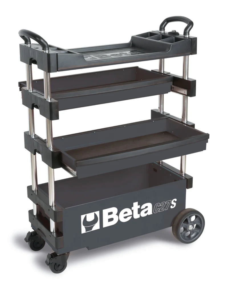 Folding Tool Trolley for Outdoor Jobs, 2 Drawers, 990x390x700mm, Centralized Lock, 160mm Fixed Castors - Beta Tools C27S-O