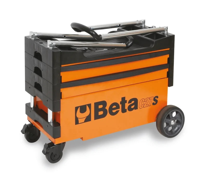 Folding Tool Trolley for Outdoor Jobs, 2 Drawers, 990x390x700mm, Centralized Lock, 160mm Fixed Castors - Beta Tools C27S-O