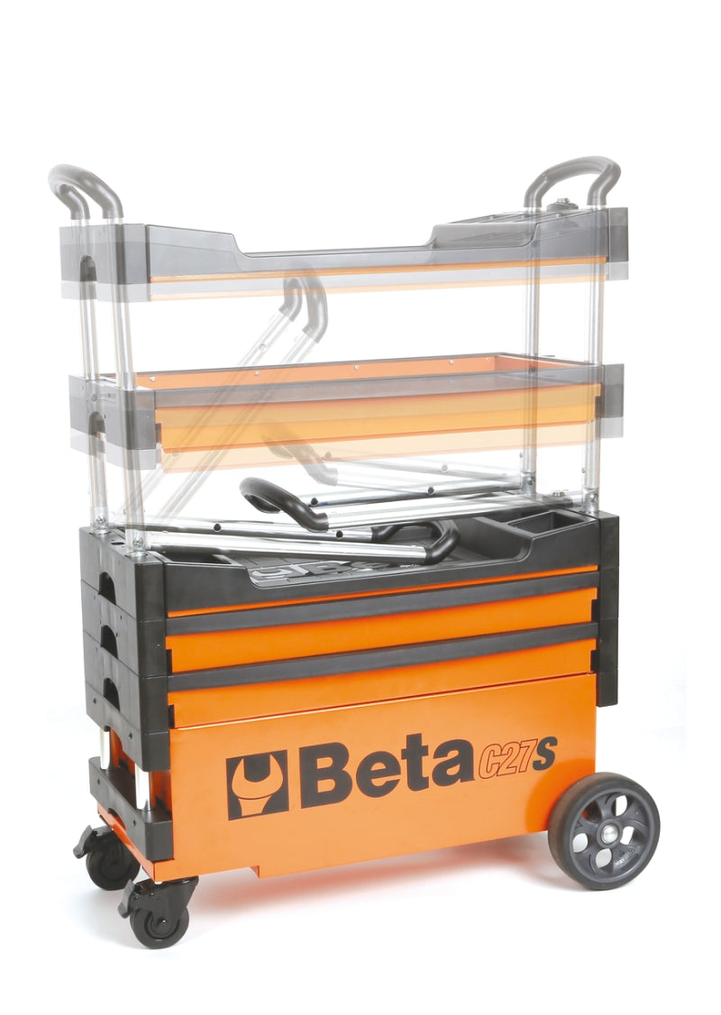Folding Tool Trolley for Outdoor Jobs, 2 Drawers, 990x390x700mm, Centralized Lock, 160mm Fixed Castors - Beta Tools C27S-O